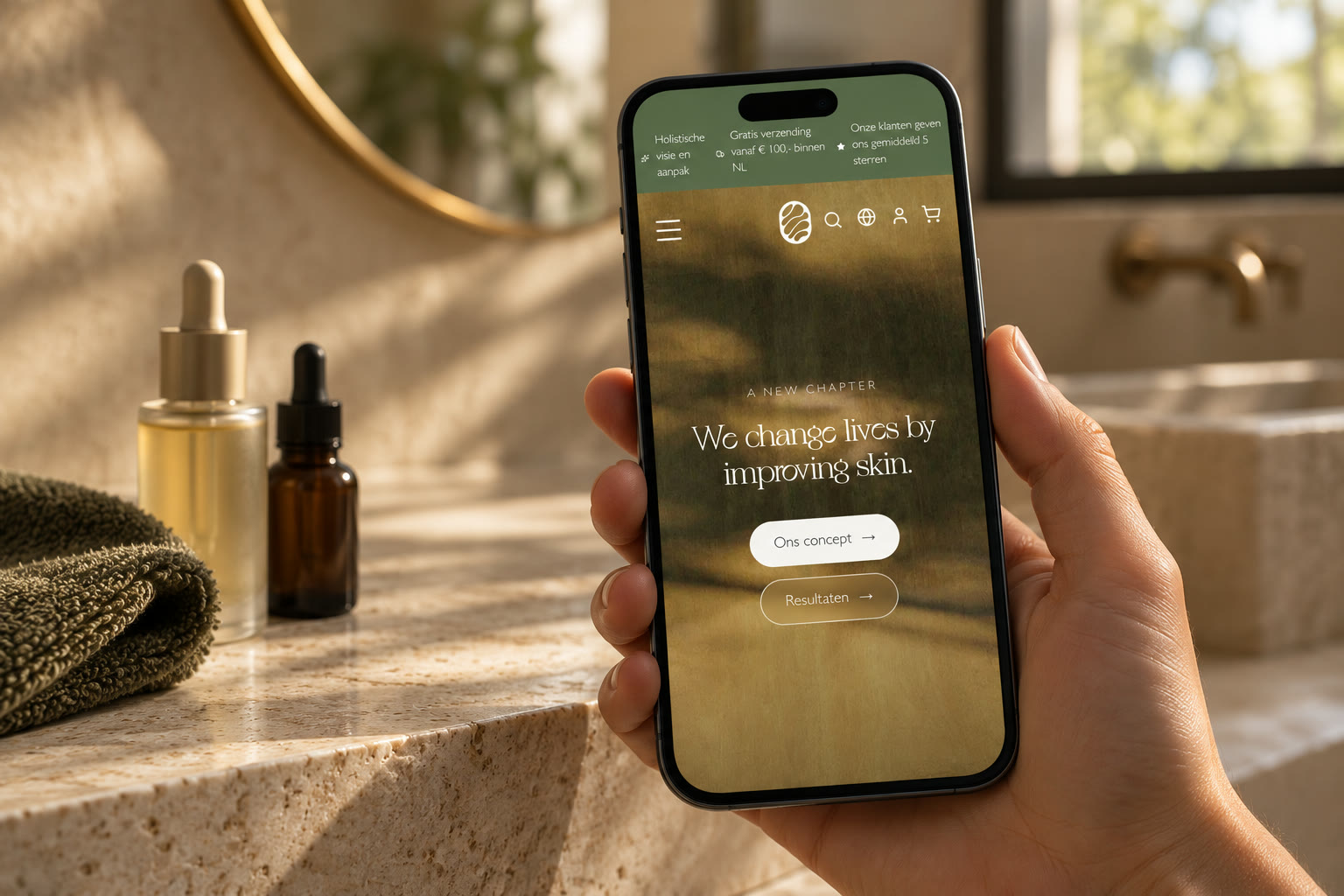 De NovaSkin webshop op een telefoon